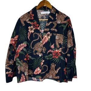 Desmond & Dempsey Women’s Top Size XL Black Leopard Print Button-Down Blouse